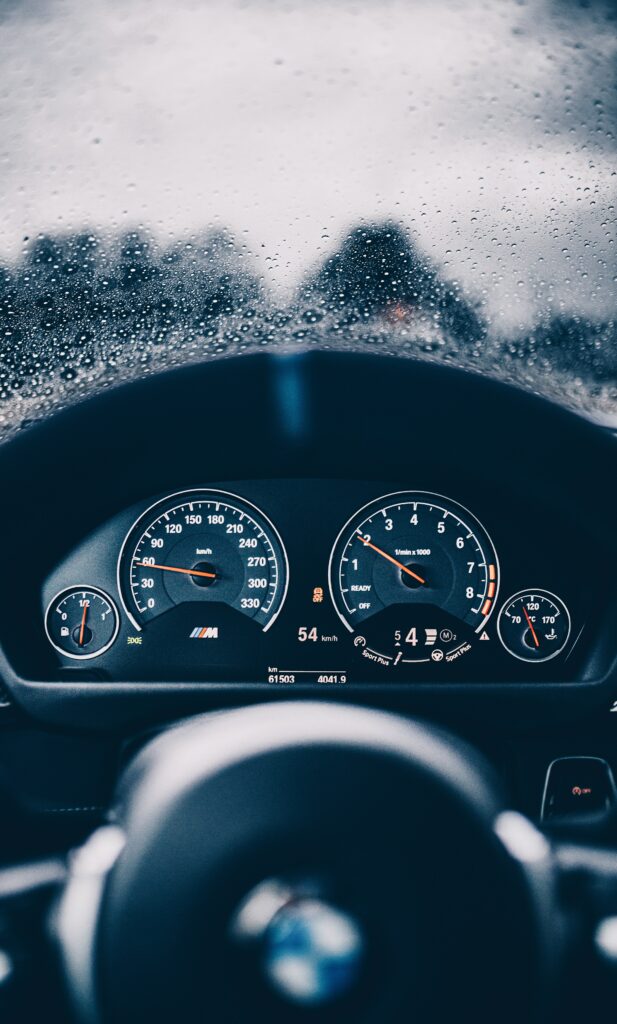 Dynamic Car Dashboard Wallpaper with Raindrops & Speed Motion