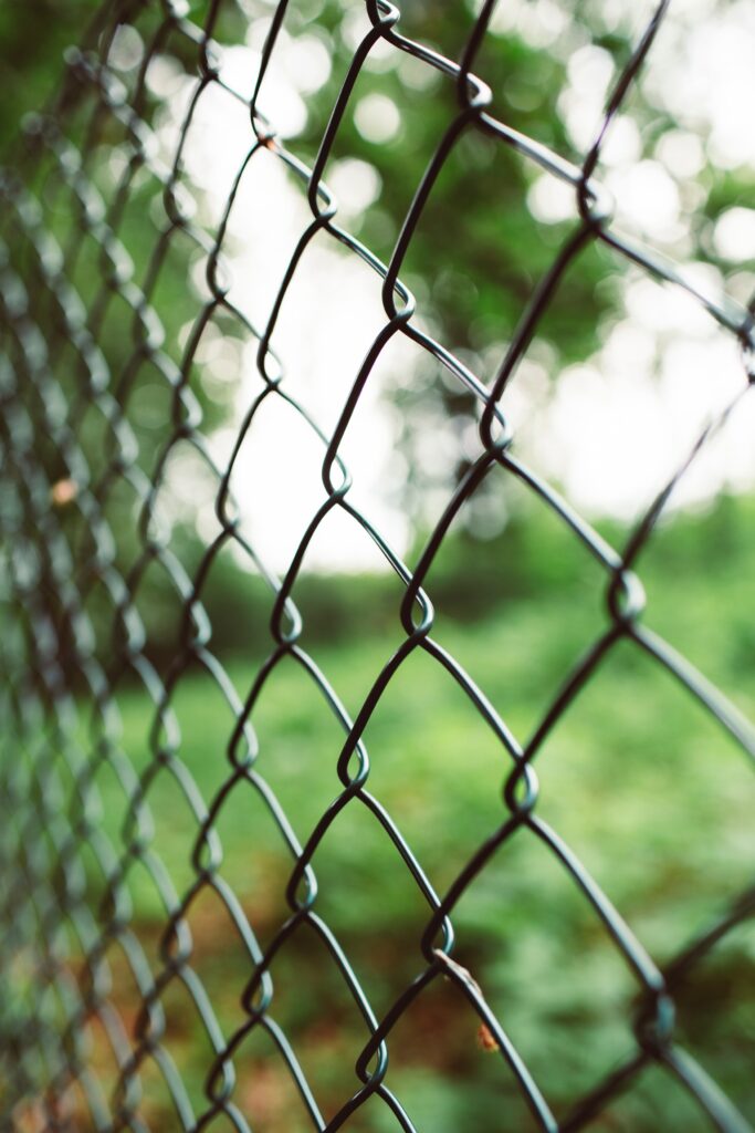 Detailed Chain-Link Fence Wallpaper Against Blurred Green Background