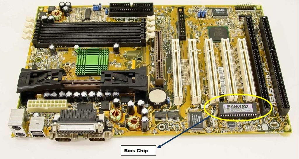 Detailed Motherboard Wallpaper: BIOS Chip & Components Highlighted
