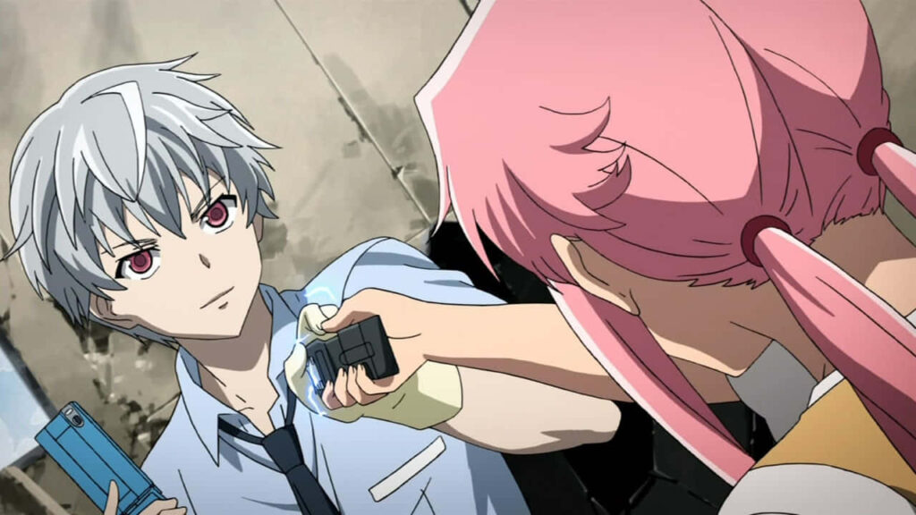 Anime Detective Aru Akise holding cellphone in tense scene showing sharp observant personality Wallpaper