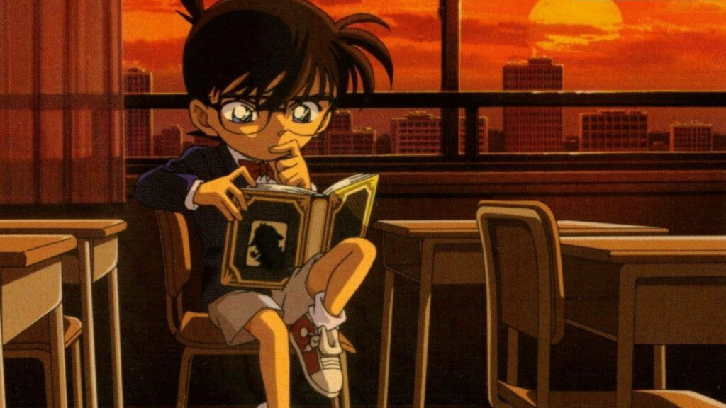 Detective Conan Anime Wallpaper: Conan Reading at Sunset in Class
