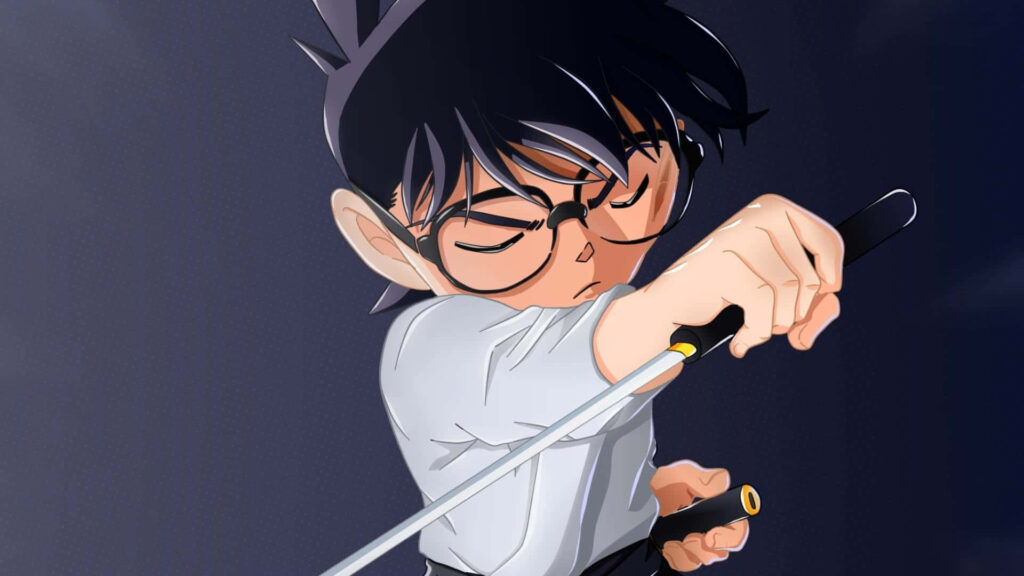 Dynamic Detective Conan Wallpaper: Intense Pose with Sword
