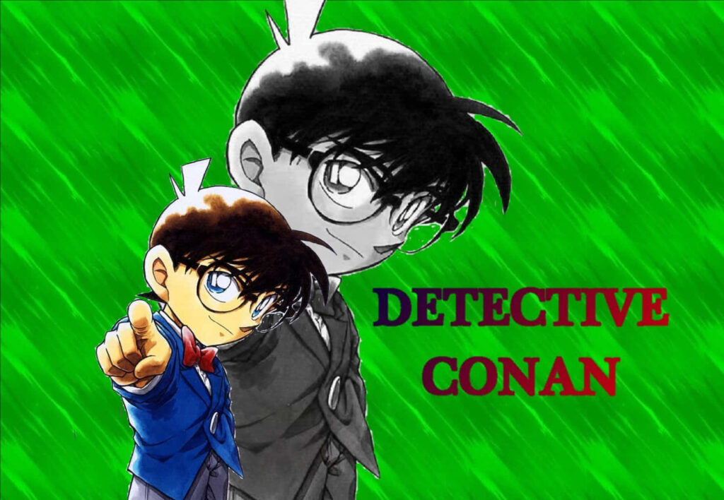 Detective Conan Wallpaper: Colorful & Grayscale Duo on Green Background