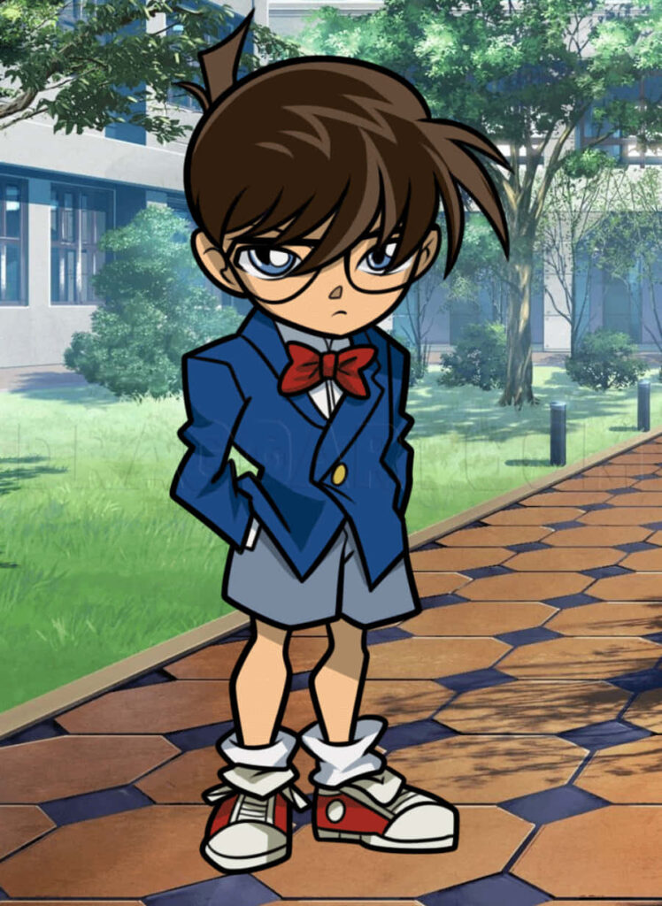Detective Conan Wallpaper: Blue Suit & Red Bowtie on a Mysterious Path