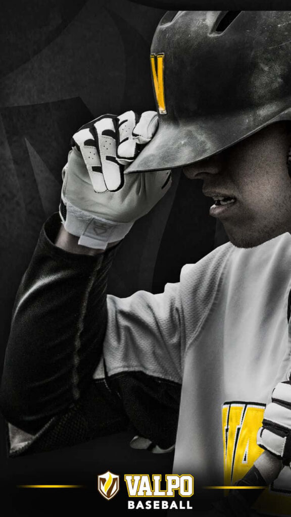Determined Baseball Player with Valpo Logo - Inspiring Wallpaper