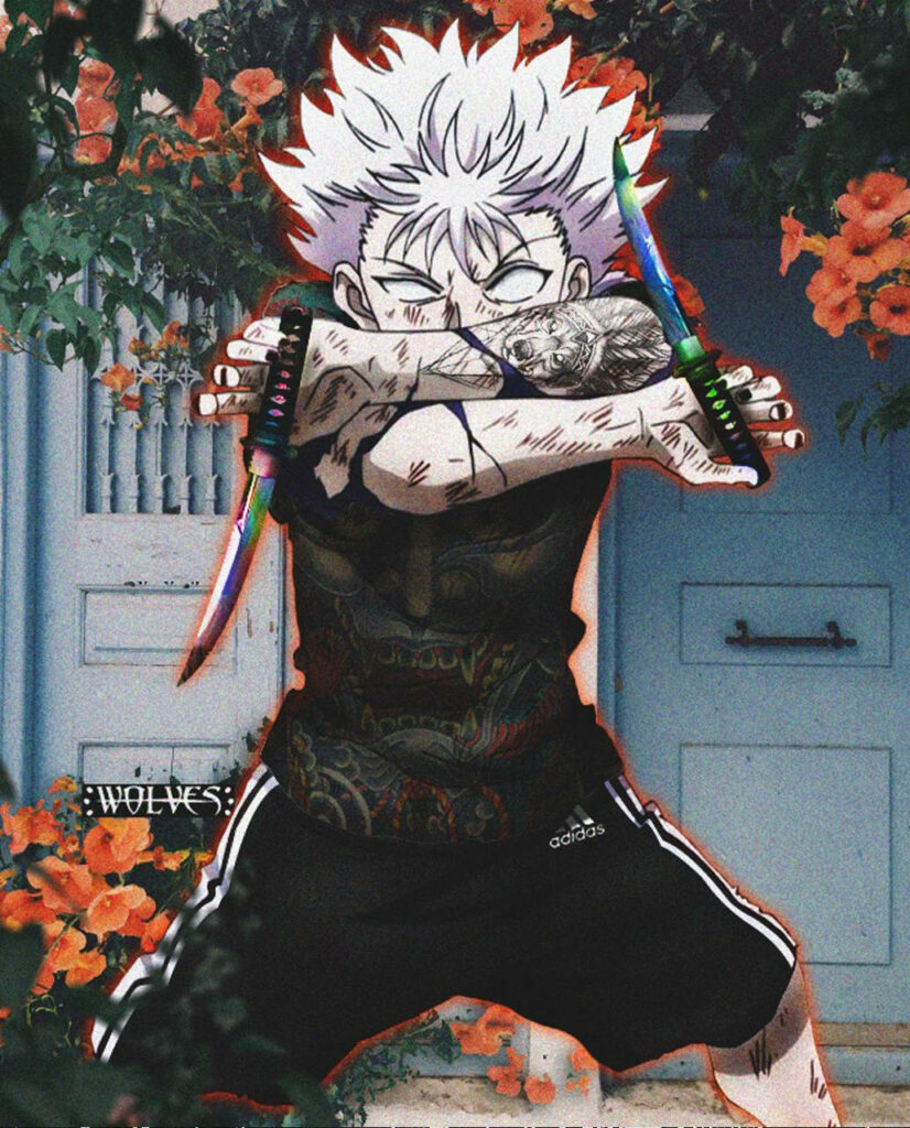 Determined Hunter: Killua Radiates Fierce Energy in Retro-Style Jump Wallpaper