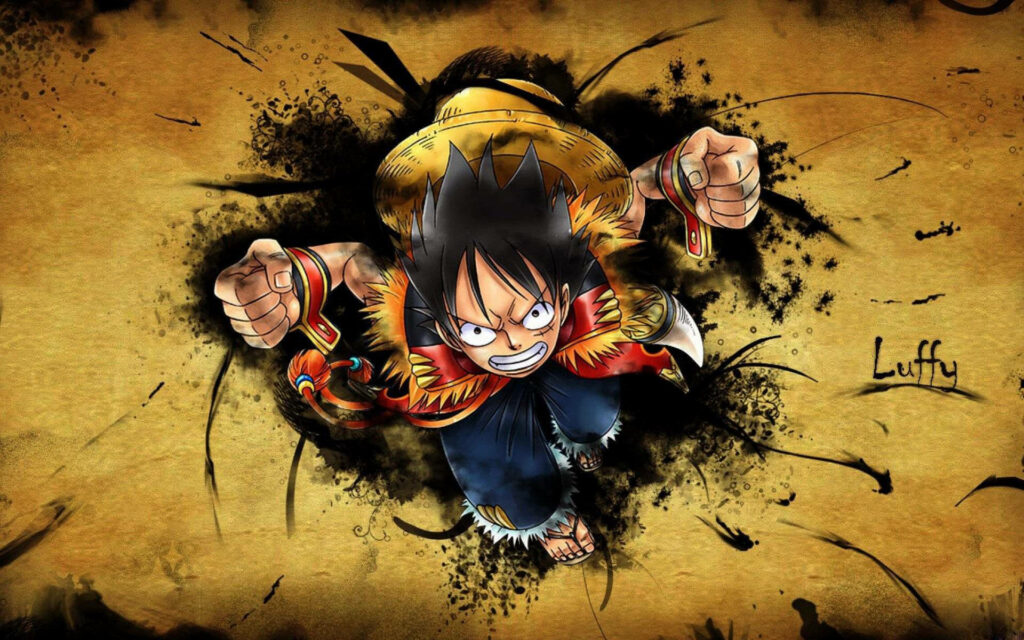 Powerful Monkey D. Luffy Encounters Wild Battles in a Textured, Ink-stained World – Captivating One Piece Desktop Background Wallpaper