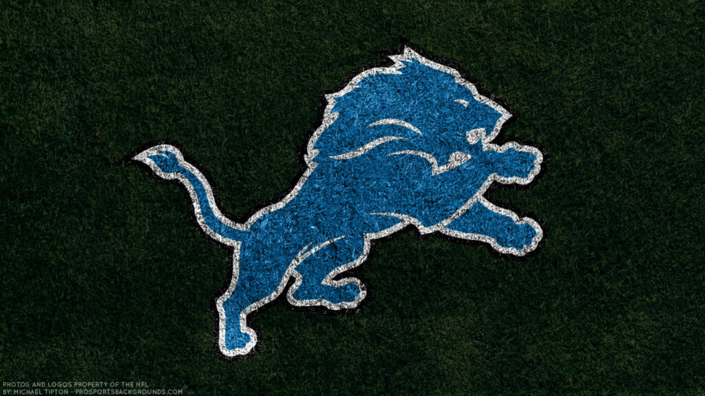 Detroit Lions logo on textured green turf background showing team spirit and strength wallpaper