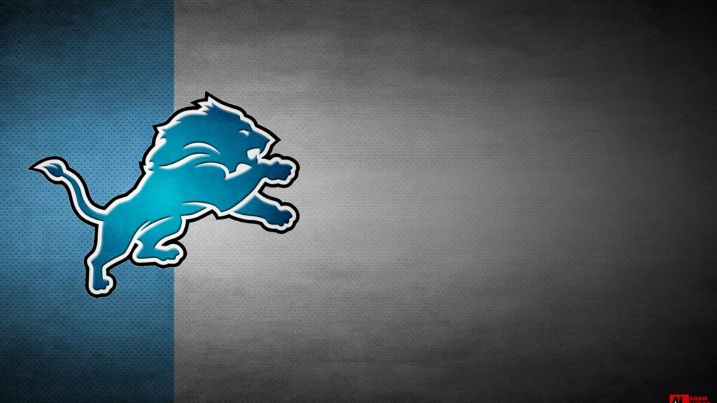 Detroit Lions logo bold blue white outline on textured gray background with blue vertical strip wallpaper