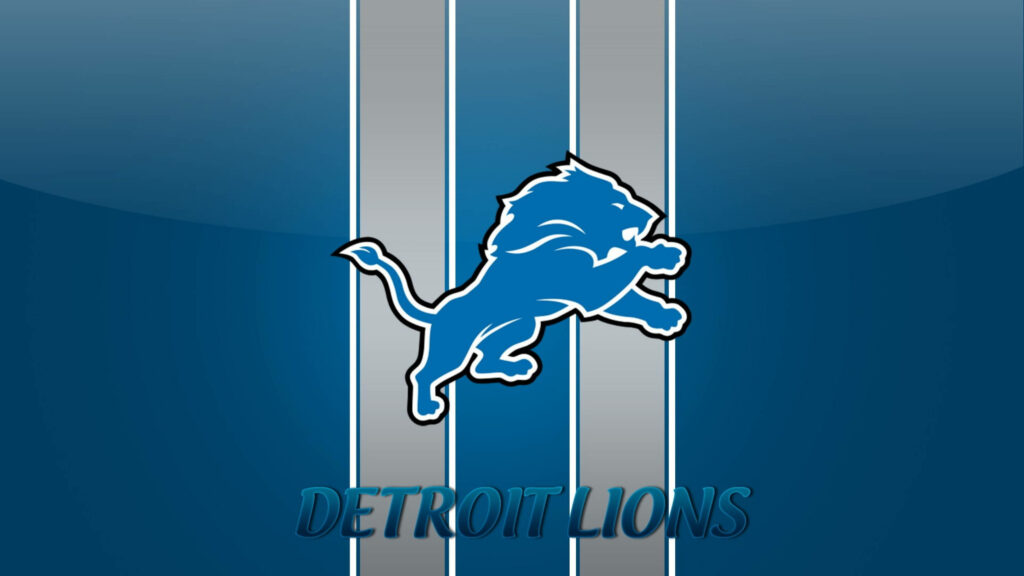 Detroit Lions logo wallpaper with blue white vertical stripes and gradient modern NFL design background