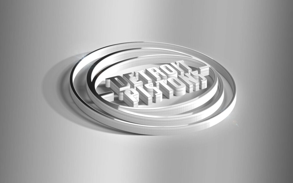 Detroit Pistons logo 3D white design sleek modern monochrome metallic wallpaper background