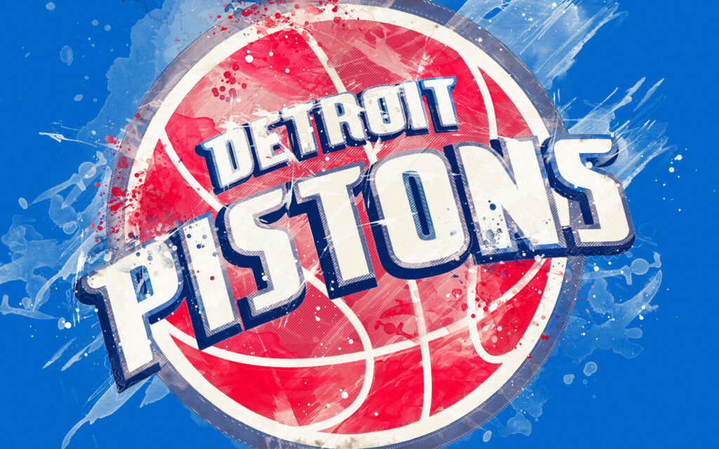 Detroit Pistons wallpaper with bold white brush strokes and vibrant blue artistic background