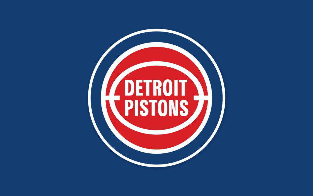Detroit Pistons logo in red white on deep blue background modern sports wallpaper design