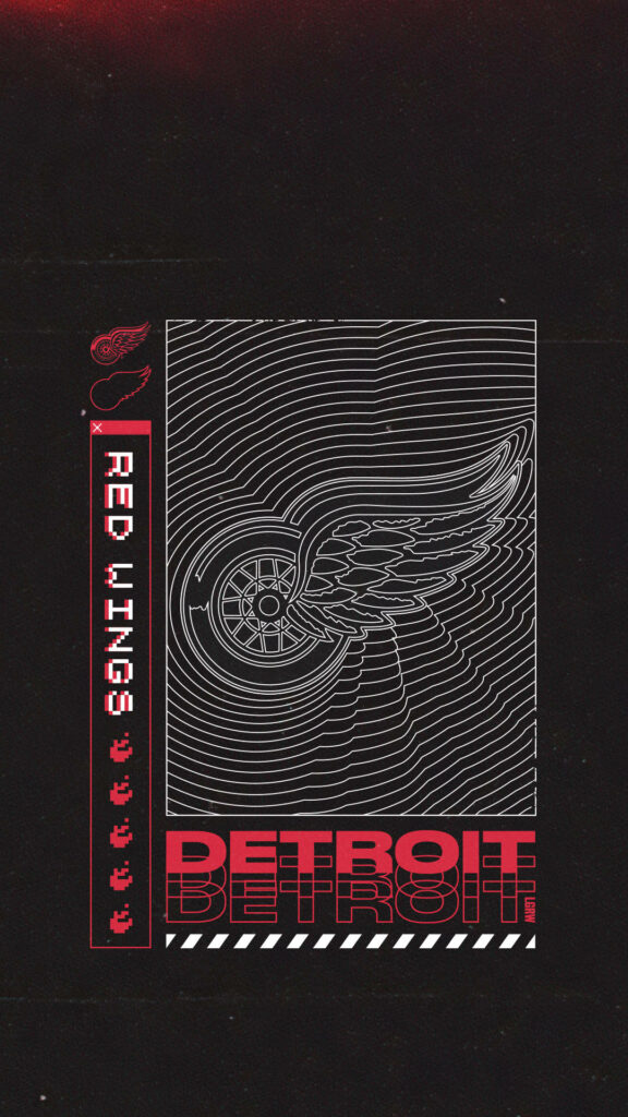 Detroit Red Wings abstract line art logo wallpaper with bold red text on dark background