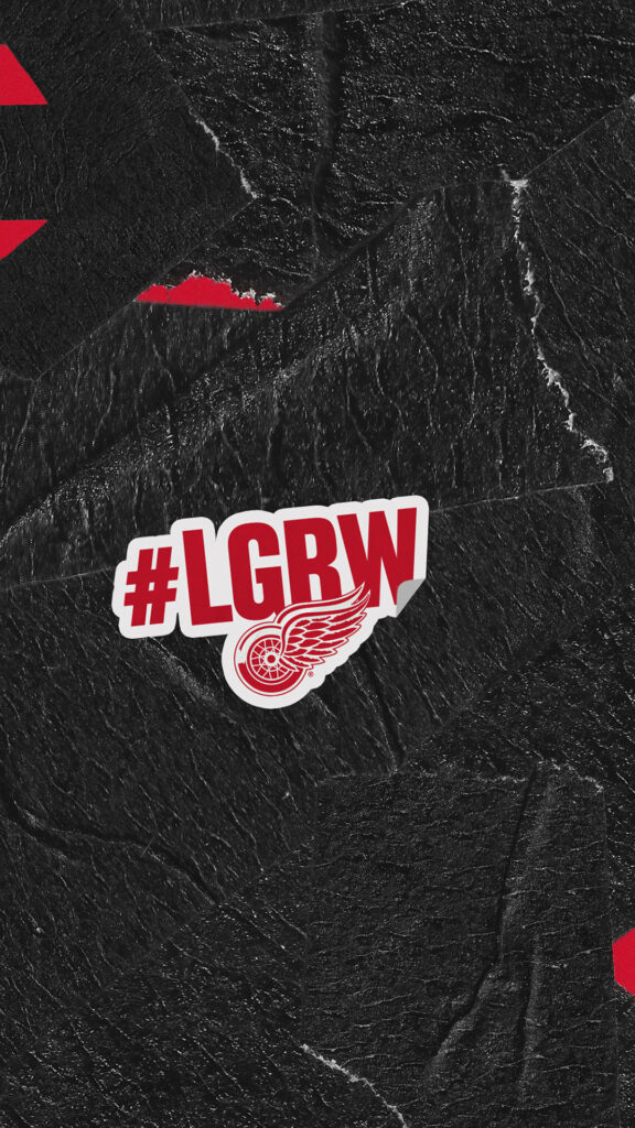 Detroit Red Wings wallpaper with bold LGRW hashtag and winged wheel logo on black background