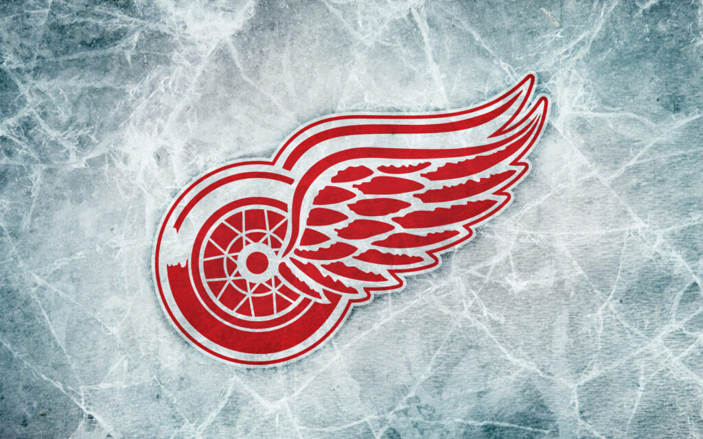 Detroit Red Wings logo on textured icy rink background vibrant NHL hockey team wallpaper