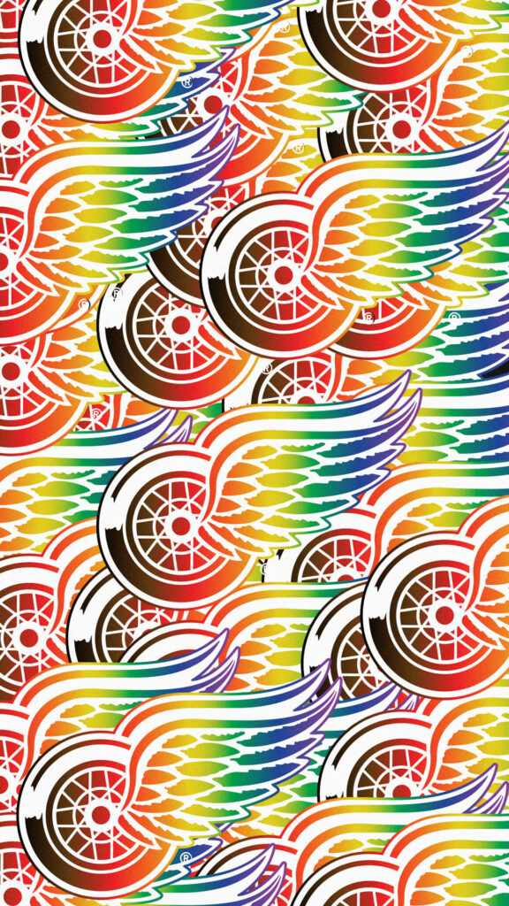 Detroit Red Wings rainbow winged wheel logo wallpaper vibrant repeating pattern background