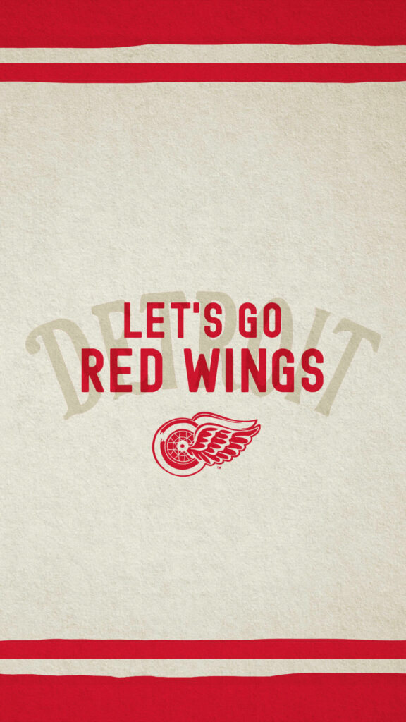 Detroit Red Wings wallpaper with bold red slogan winged wheel logo vintage hockey background