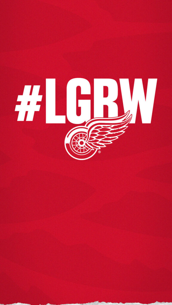 Detroit Red Wings wallpaper with bold red background classic logo and white LGRW hashtag text
