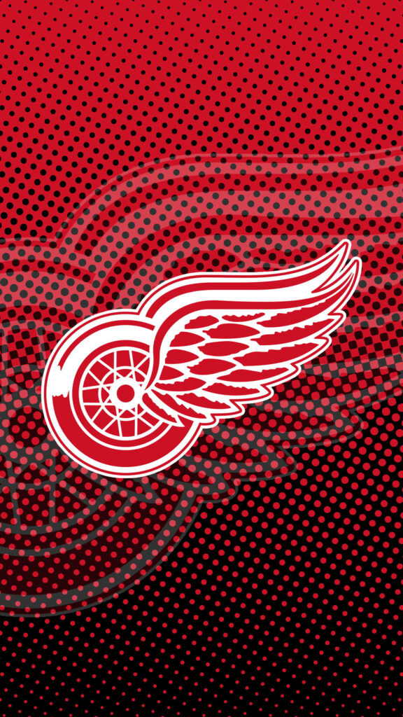 Detroit Red Wings logo wallpaper with red black gradient and halftone pattern background