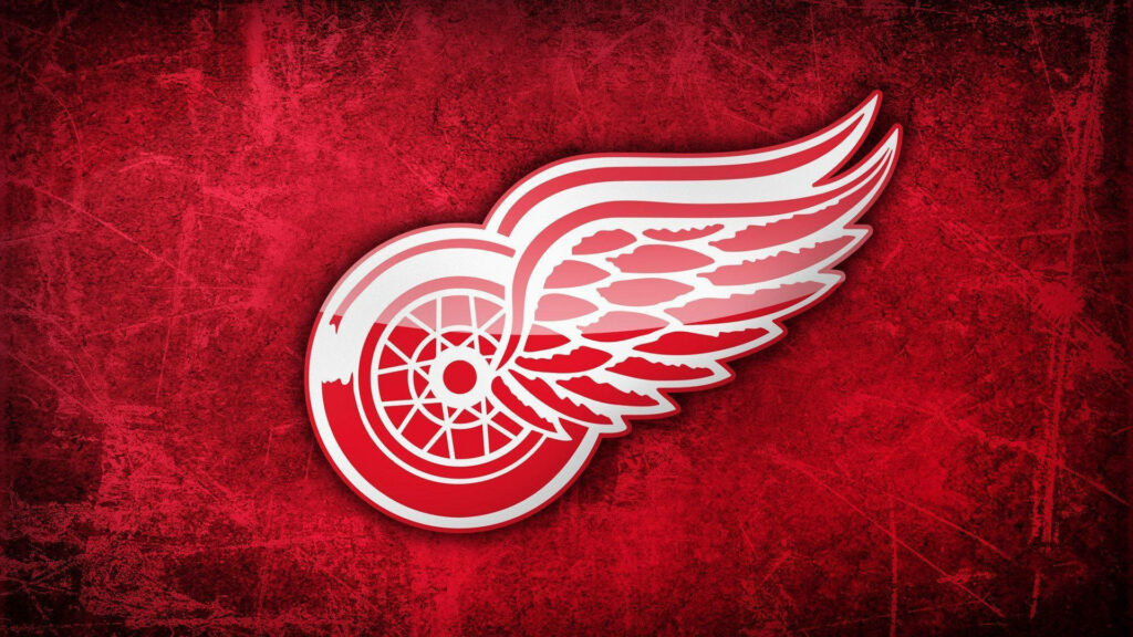 Detroit Red Wings logo centered on deep red textured background NHL hockey wallpaper design