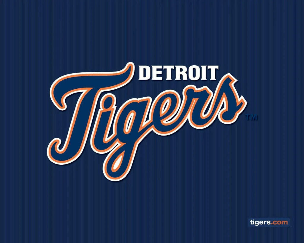 Detroit Tigers banner with bold orange white script on navy blue background sports wallpaper