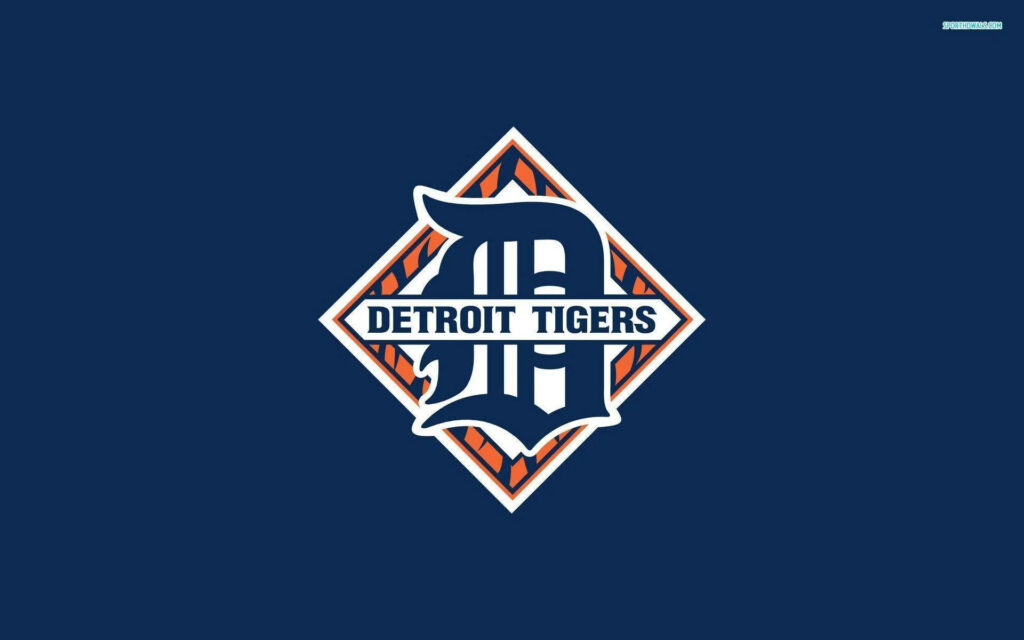 Detroit Tigers wallpaper with Old English D logo in navy blue and orange diamond background