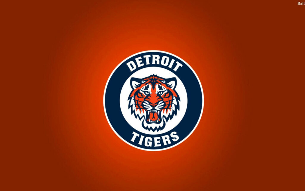 Detroit Tigers logo with fierce orange tiger head on bold gradient orange sports wallpaper background