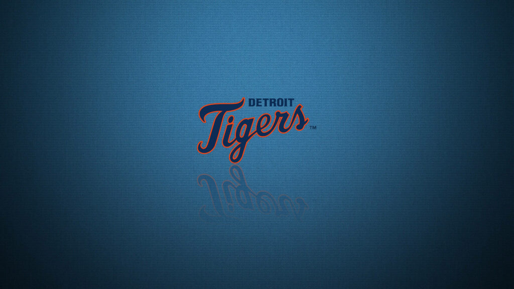 Detroit Tigers logo wallpaper with bold orange navy letters on textured blue background