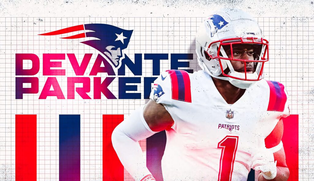 Devante Parker Patriots wallpaper grid background red white blue bold typography high energy