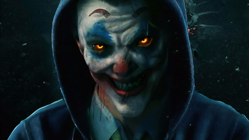 Sinister Smiles: Unveiling the Devil Joker's Chilling Grin amidst Chaotic Darkness Wallpaper