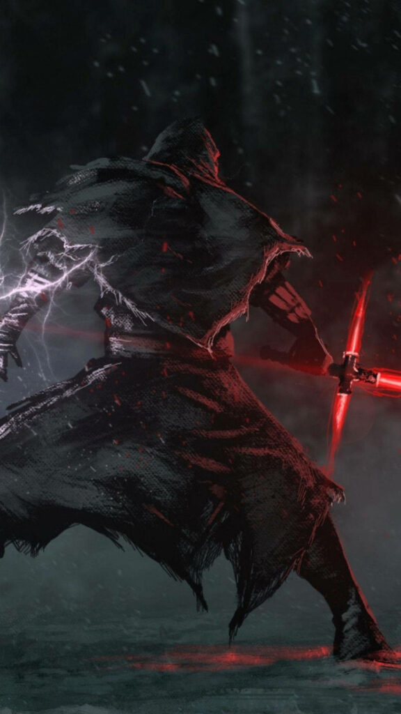 Thunder-Wielding Demon Warrior Illuminated by a Crimson Blade: Unleashing Havoc in the Shadows Wallpaper