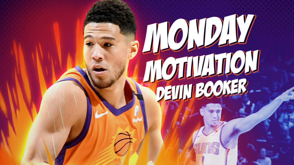 Devin Booker Phoenix Suns wallpaper Monday Motivation vibrant purple orange basketball action
