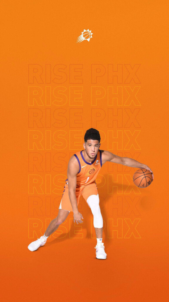 Devin Booker Phoenix Suns wallpaper vibrant orange Rise PHX background dynamic basketball energy
