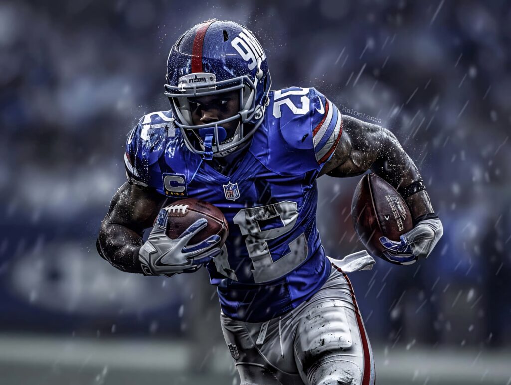 Devin Singletary running in rain intense football action sharp uniform detail dynamic motion wallpaper