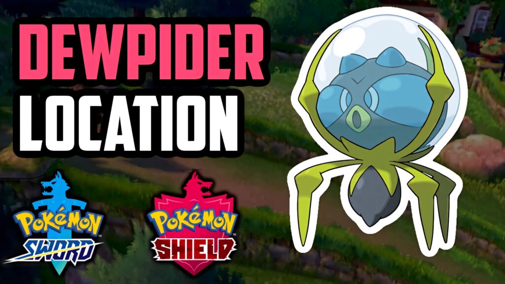 Dewpider Pokémon wallpaper with aquatic spider design in vibrant Galar region landscape background