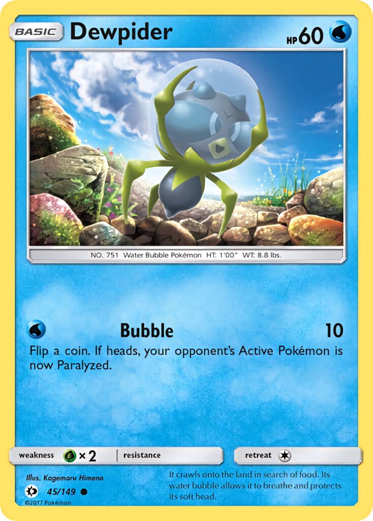 Dewpider Blue Card wallpaper vibrant water bubble Pokémon in sunlit forest collectible art background