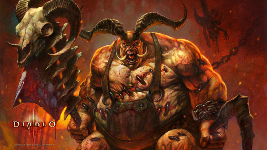 Diablo 3 Butcher Wallpaper: Fierce Boss Character in Dramatic Background