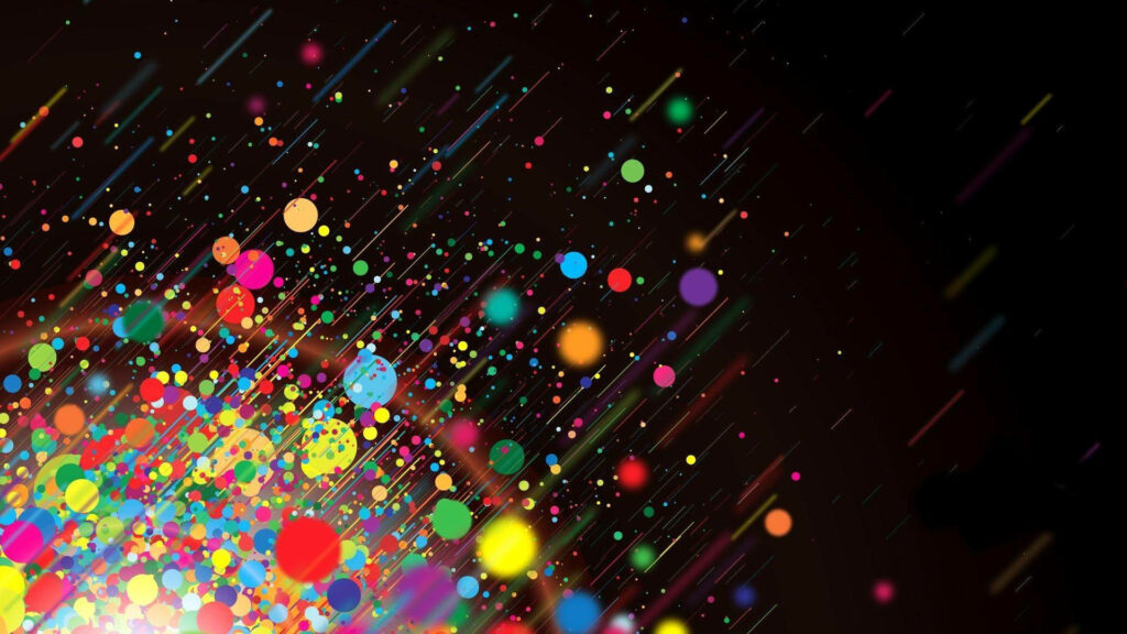 Diagonal Array of Vibrant Multicolored Circles with Dynamic Black Line Streaks - High-Definition Abstract Wallpaper