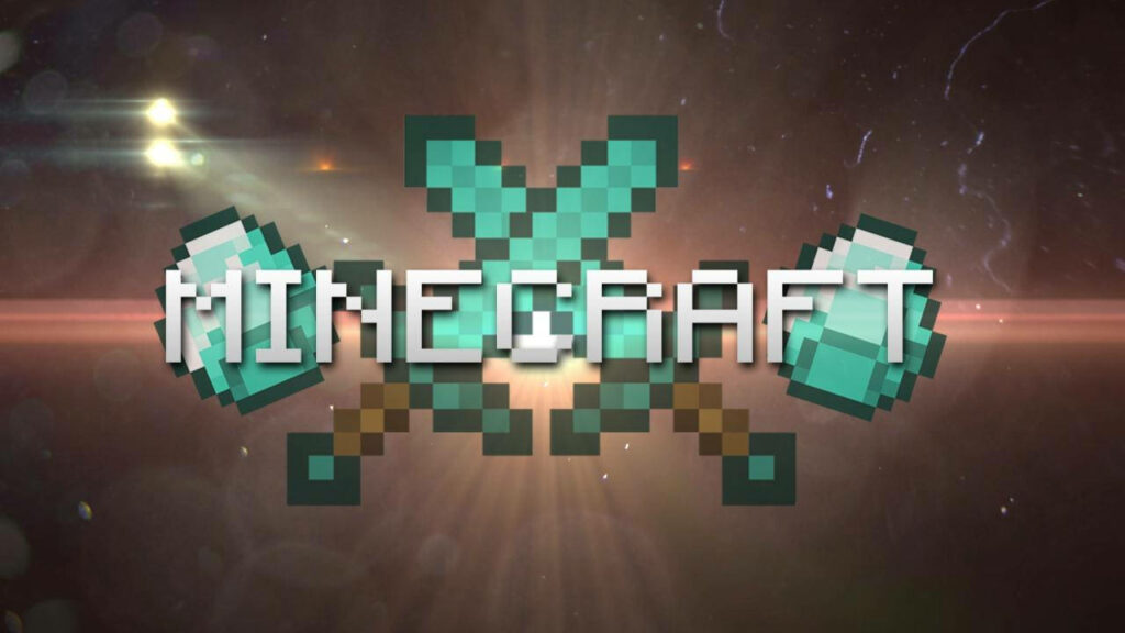 Spectacular Clash of Legendary Minecraft Blades amidst Sparkling Diamond Gems Wallpaper