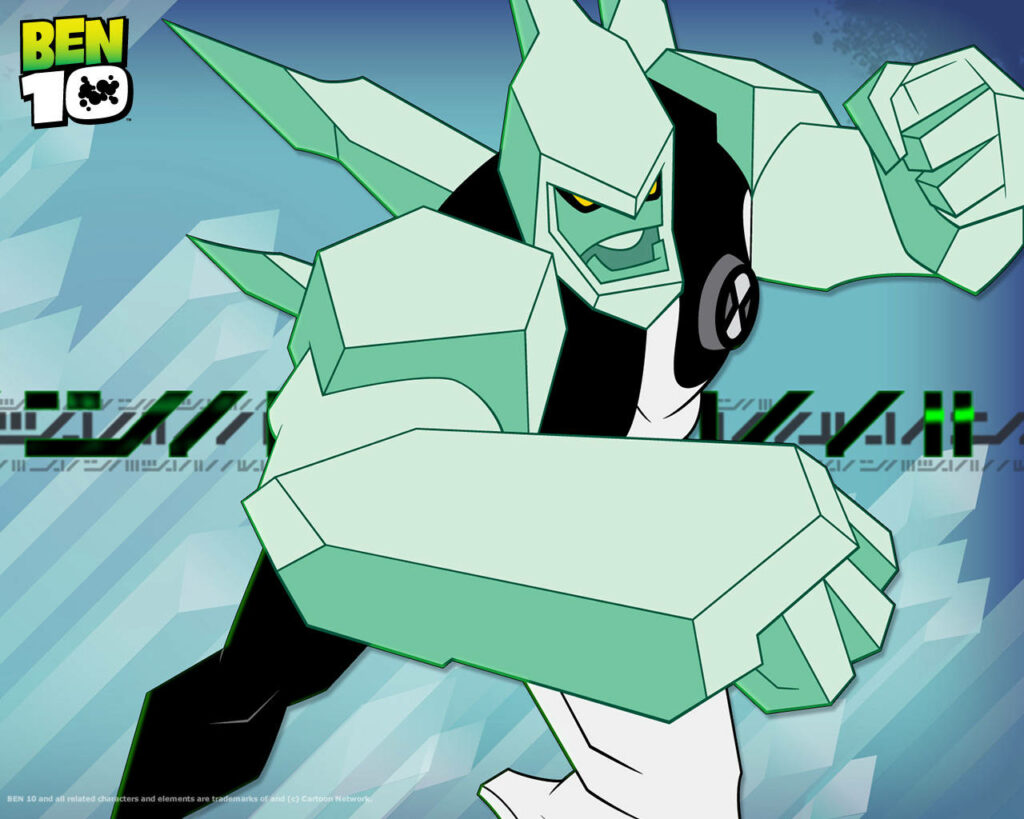 Diamondhead from Ben 10 in dynamic pose with sharp crystals vibrant action wallpaper background