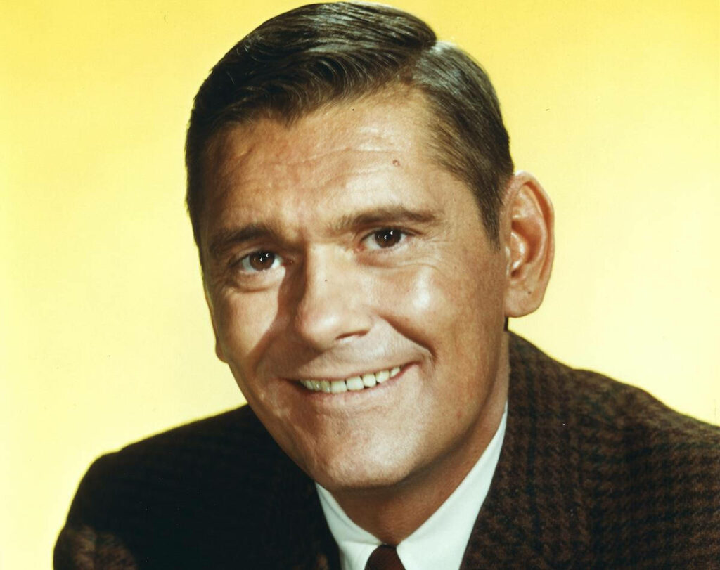 Dick York close-up smiling portrait yellow background classic Bewitched TV sitcom wallpaper