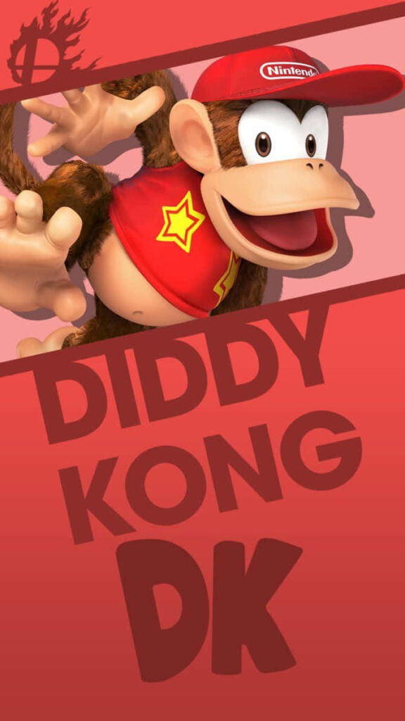Diddy Kong energetic pose wallpaper red cap shirt vibrant background Nintendo character art