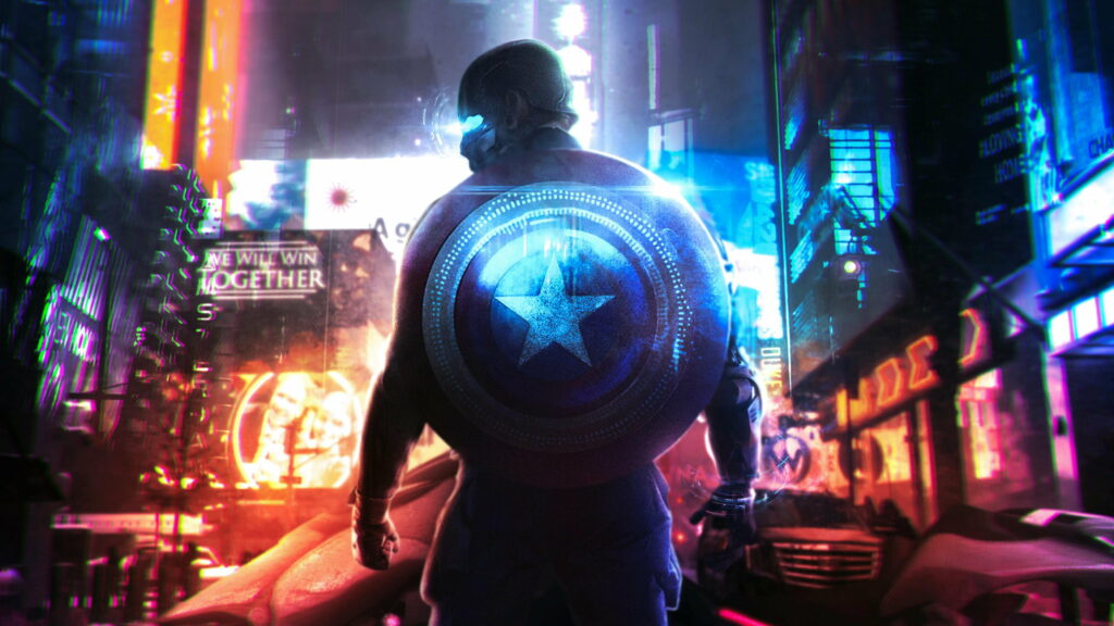 Captain America in Neon City: Iconic hero ready to defend in urban backdrop Wallpaper