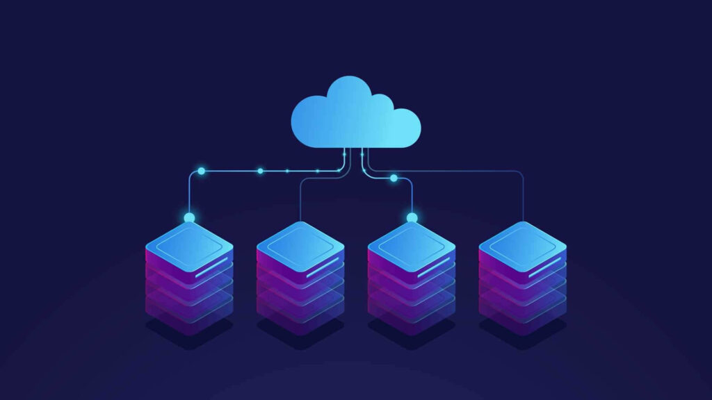 Dynamic Digital Data Transfer Wallpaper: Cloud & Server Stack Visual