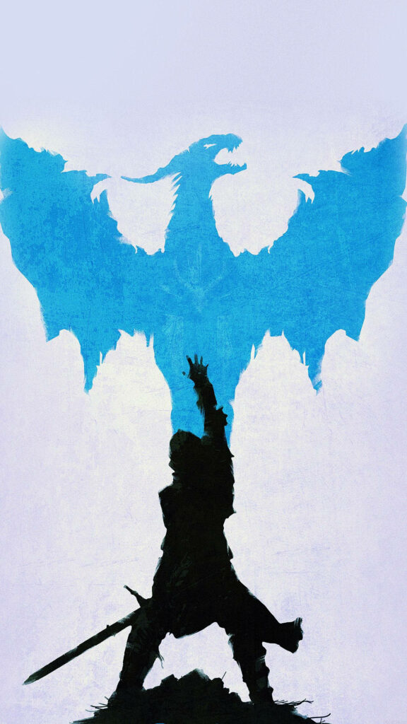 Digital Dragon Encounter: The Inquisitor's Shadow in the Splendor of Blue Wallpaper