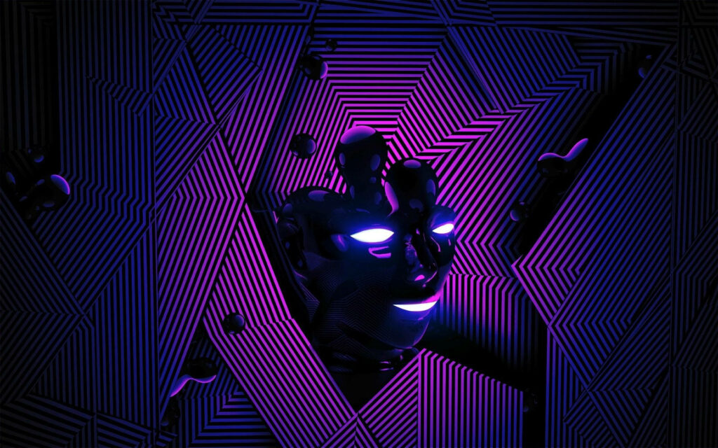 Pulsating Cyber Fusion: A Captivating Purple Neon Virtual Landscape Immersed in Illuminated Lines Wallpaper