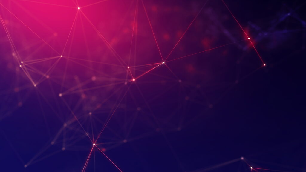 Abstract digital geometry glowing red nodes connected by lines on dark blue magenta background Wallpaper