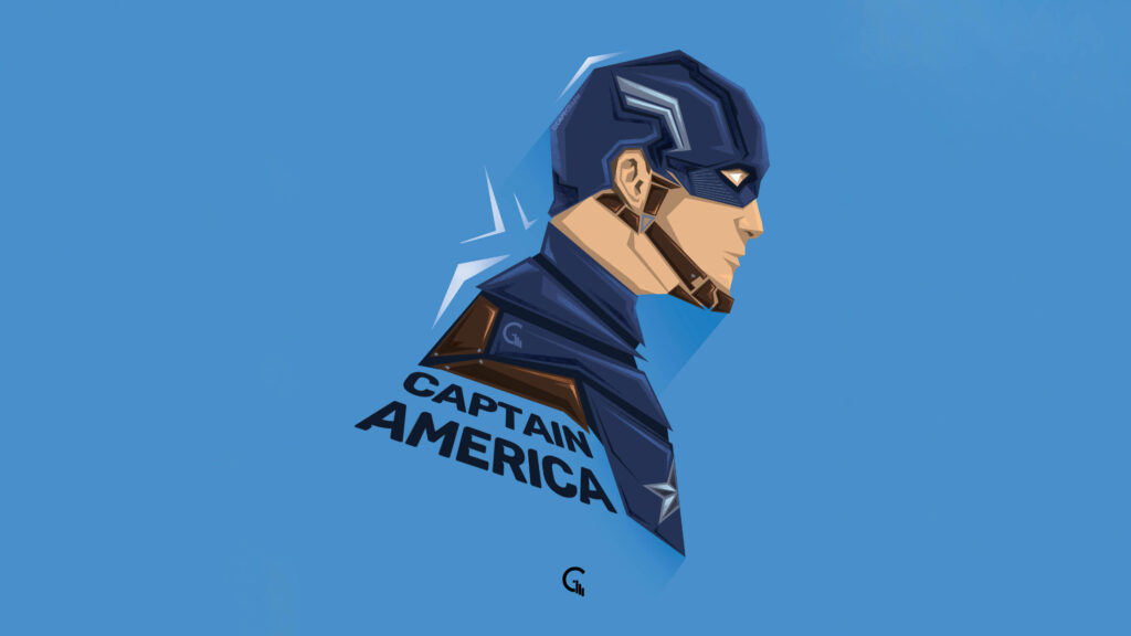 Digital Side View Fanart: Minimalist Marvel Captain America Laptop Cover Design with Background. Wallpaper
