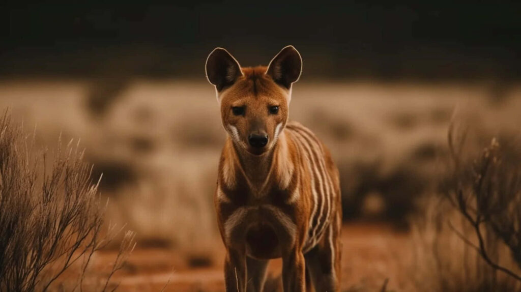 Digitally Rendered Tasmanian Tiger Wallpaper in Earthy Wilderness